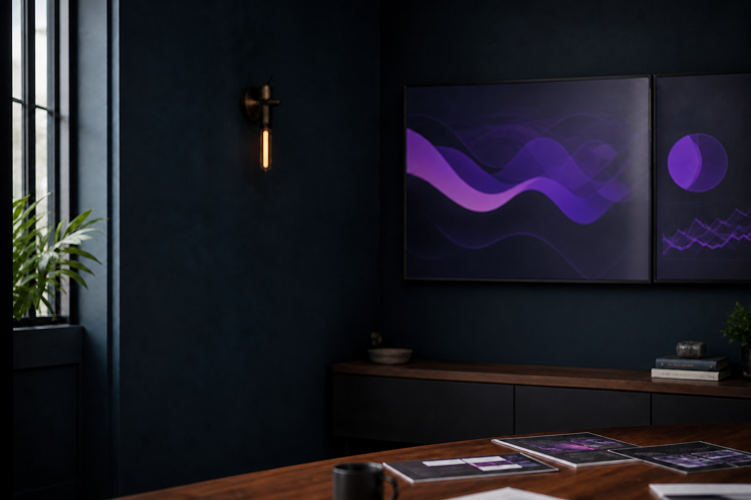 Modern growth strategy studio with campaign displays